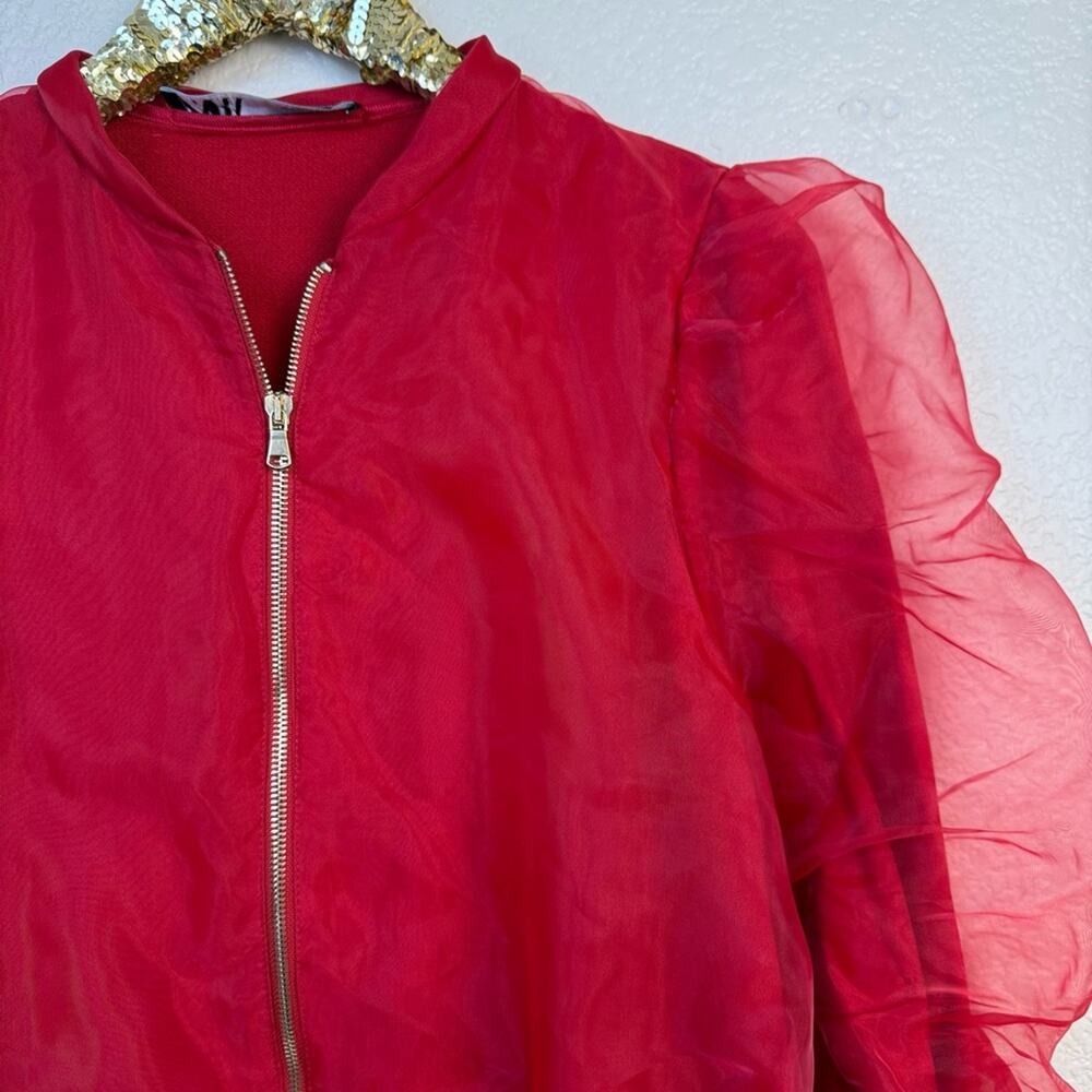 Zara • Red Ruched Bomber Jacket - Picture 5 of 15